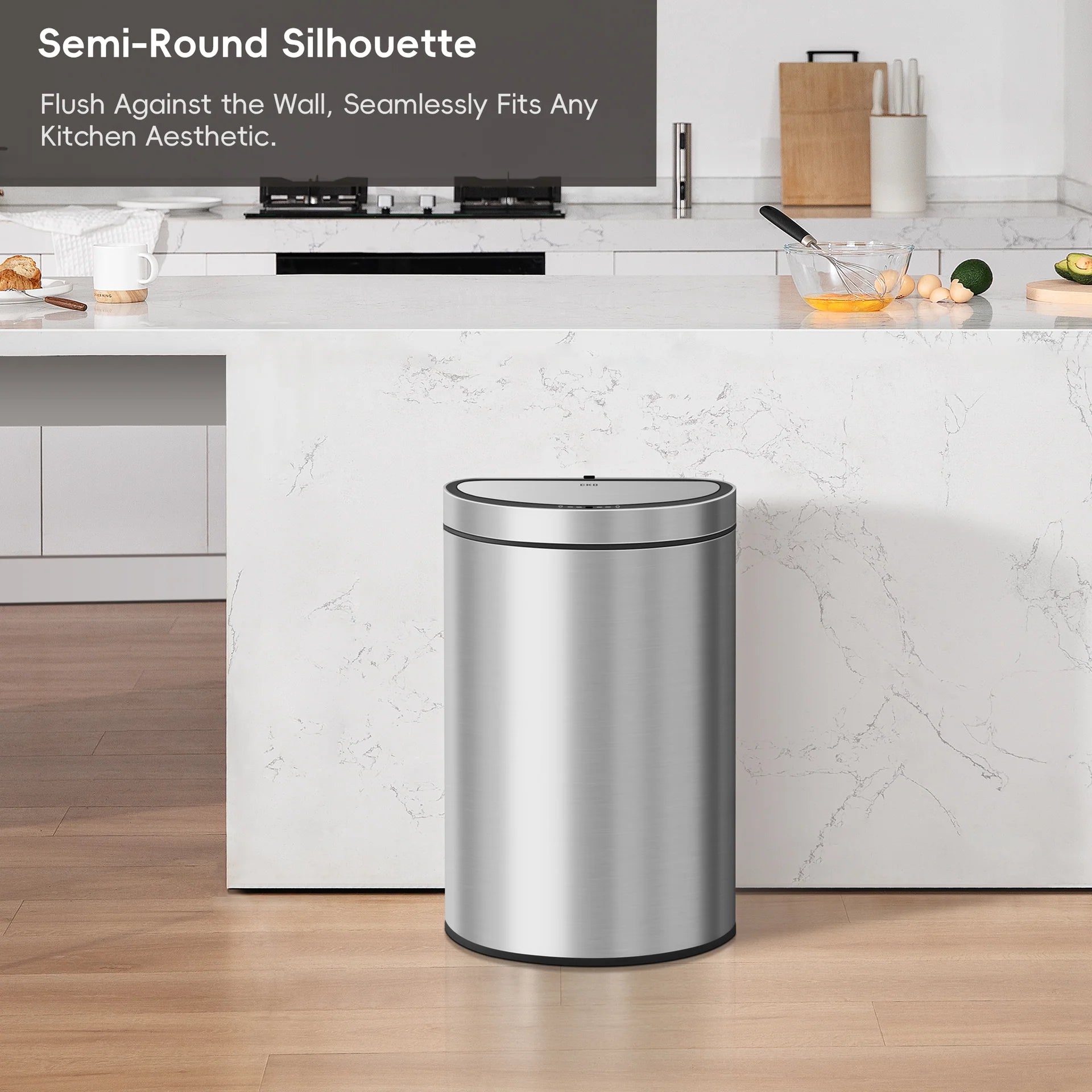 EKO Mirage Semi-Round Motion Sensor Trash Can, 47 Liter / 12.4 Gallon